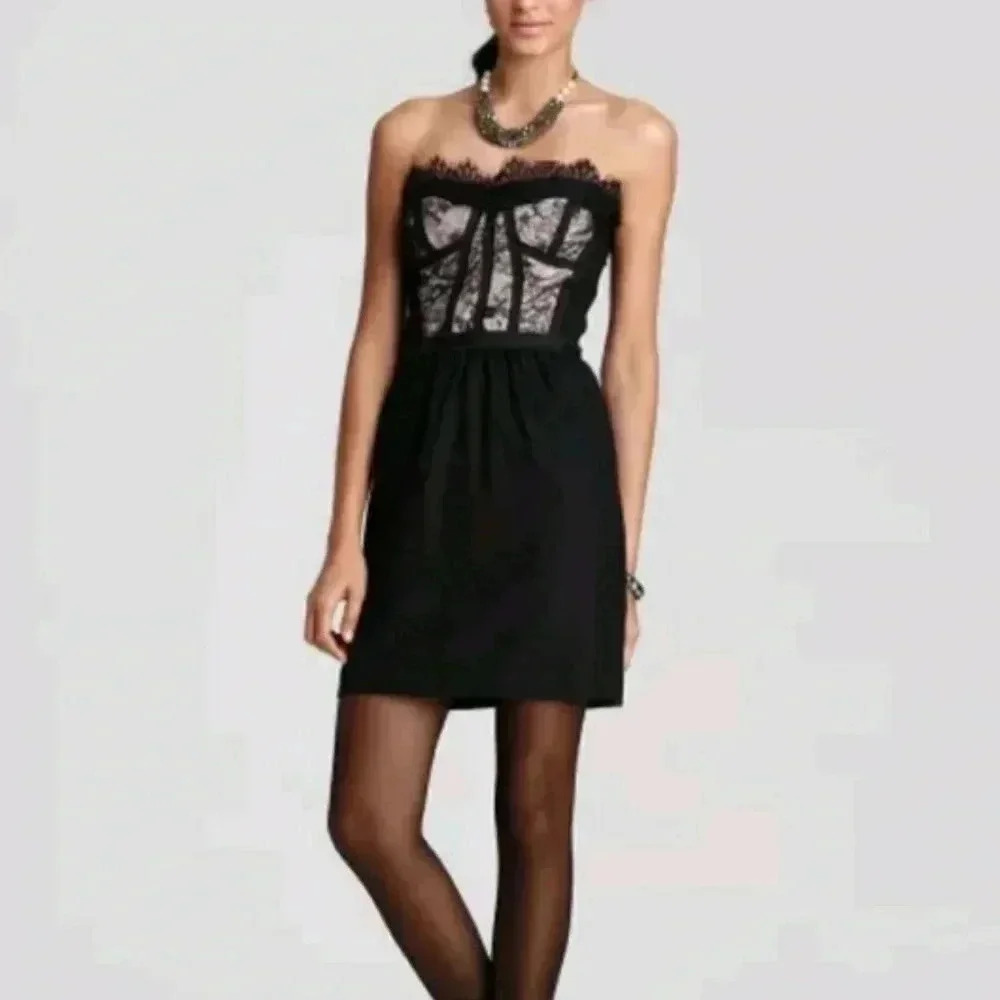 Rebecca Taylor Black Strapless Lace Cocktail Dress Size 0